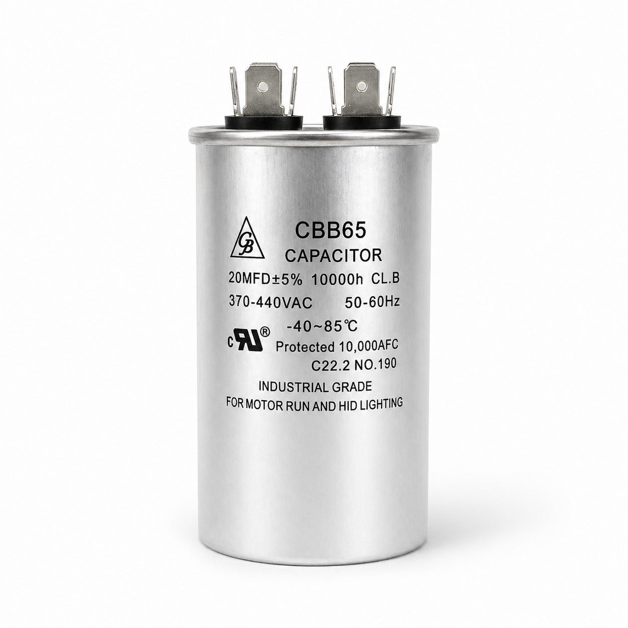 Capacitor de trabajo Grupo Barreto CR-20-D de 20 MFD 370/440V para aire acondicionado y motores eléctricos.