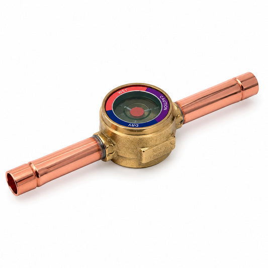 Indicador de líquido y humedad Emerson HMI-1TT9 con conexión 1-1/8 pulgada soldable para sistemas de refrigeración industrial, comercial y aire acondicionado HVAC