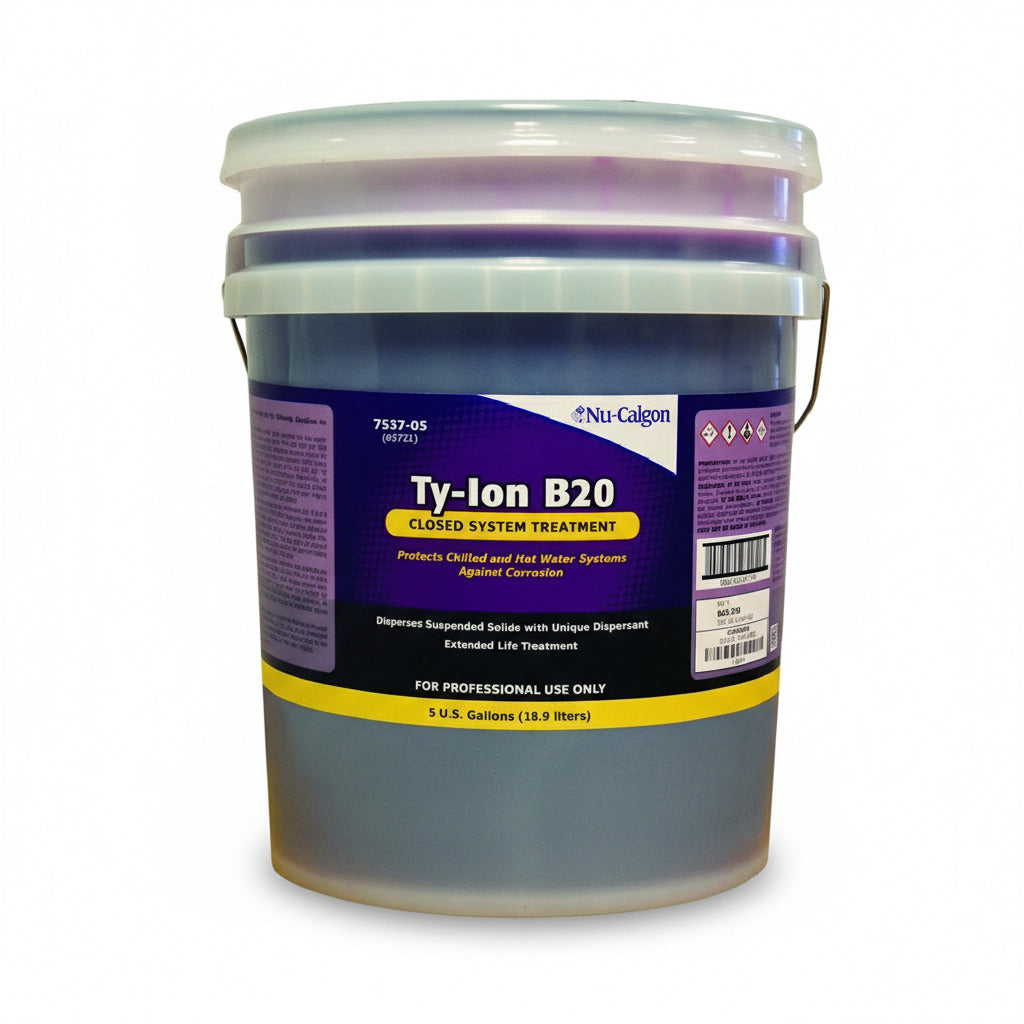 Cubeta de 5 galones de inhibidor de corrosión Ty-Ion B20 Nu-Calgon modelo 7537-05 para mantenimiento de Chillers.