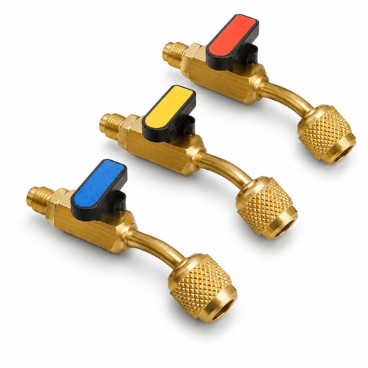 Juego de conectores BV453 con válvula de paso 1/4 SAE para manifold y sistemas HVAC