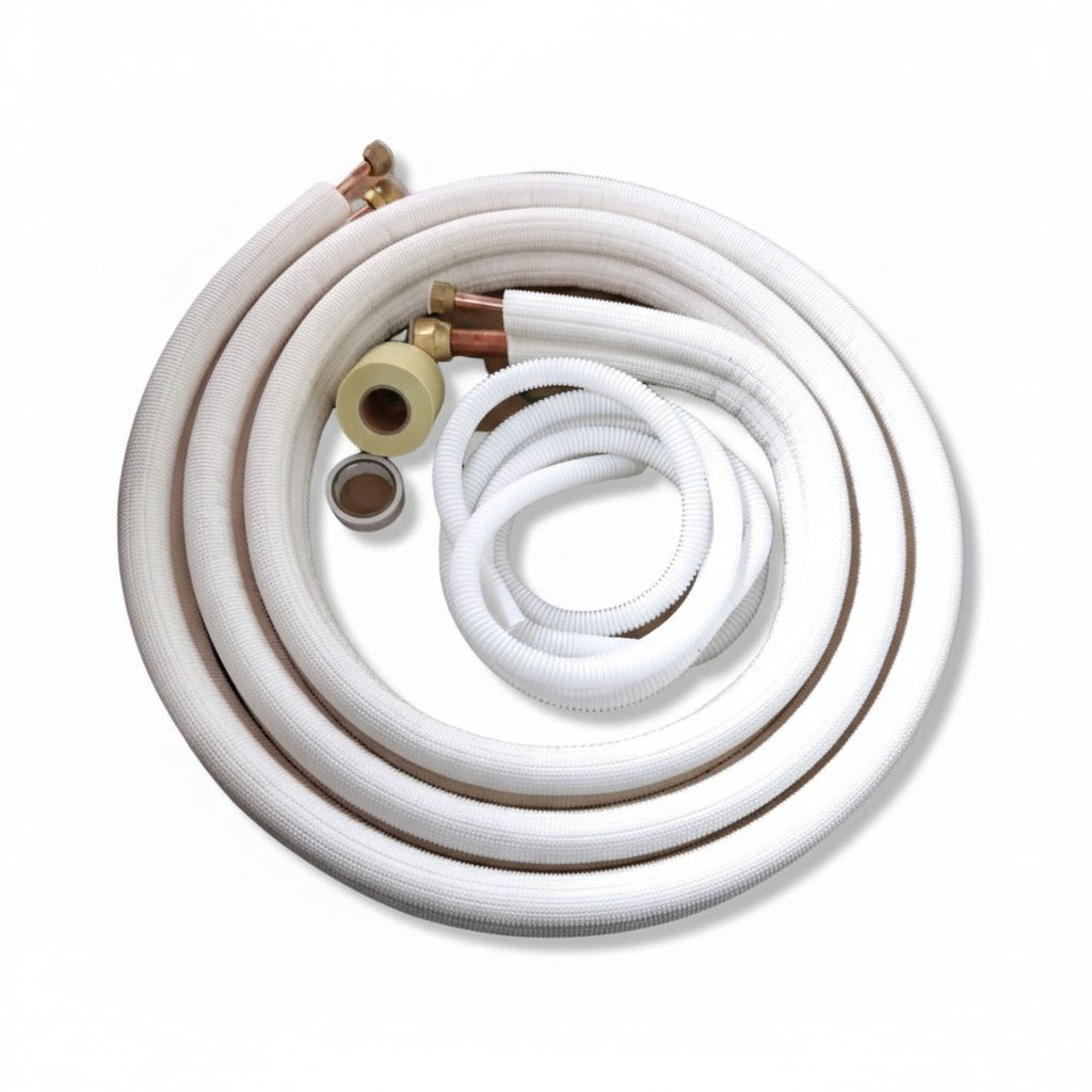 Kit de instalación de aluminio para aire acondicionado Mini Split con tubería pre-aislada de 3/8 y 5/8 de pulgada marca ERO Internacional.