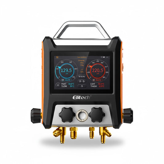 Manifold digital de 4 vías Elitech MS-4000 kit con mangueras profesional industrial