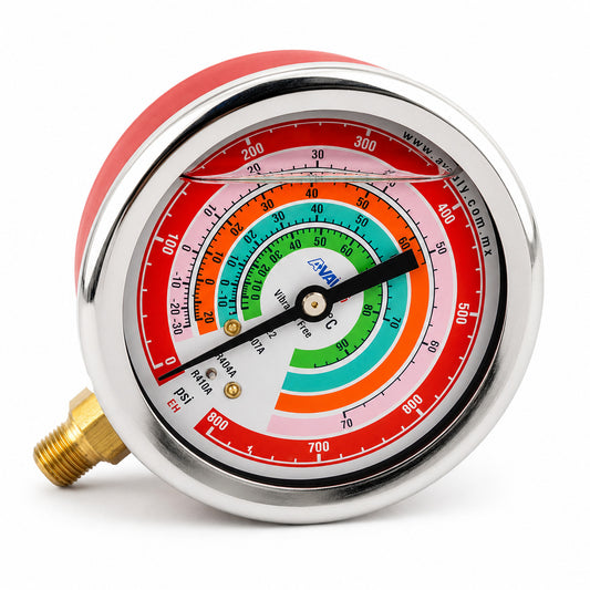 Manómetro Avaly VA-B008GH con glicerina de 0 a 800 PSI para refrigeración y aire acondicionado HVAC