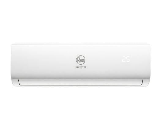Unidad interior blanca de Mini Split Rheem modelo RTAI12H2 con tecnología Inverter y función frío/calor a 220V.