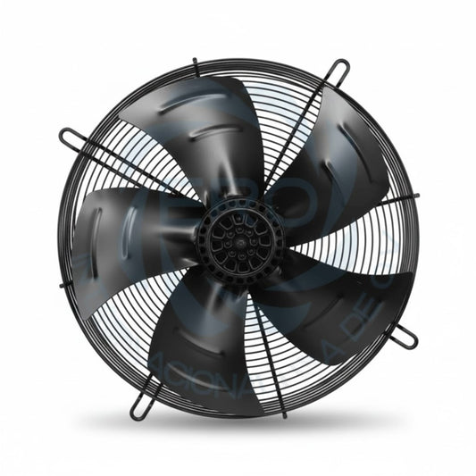 Motor axial monofásico con difusor de 400 mm, 270W y velocidad de 1510 RPM marca ERO Internacional para ventilación industrial.