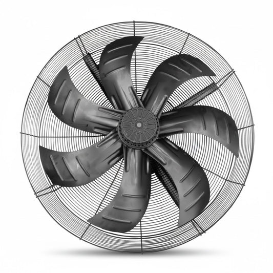 Motor axial industrial trifásico de 220-440V y 60Hz marca ERO Internacional para ventilación de alto flujo.