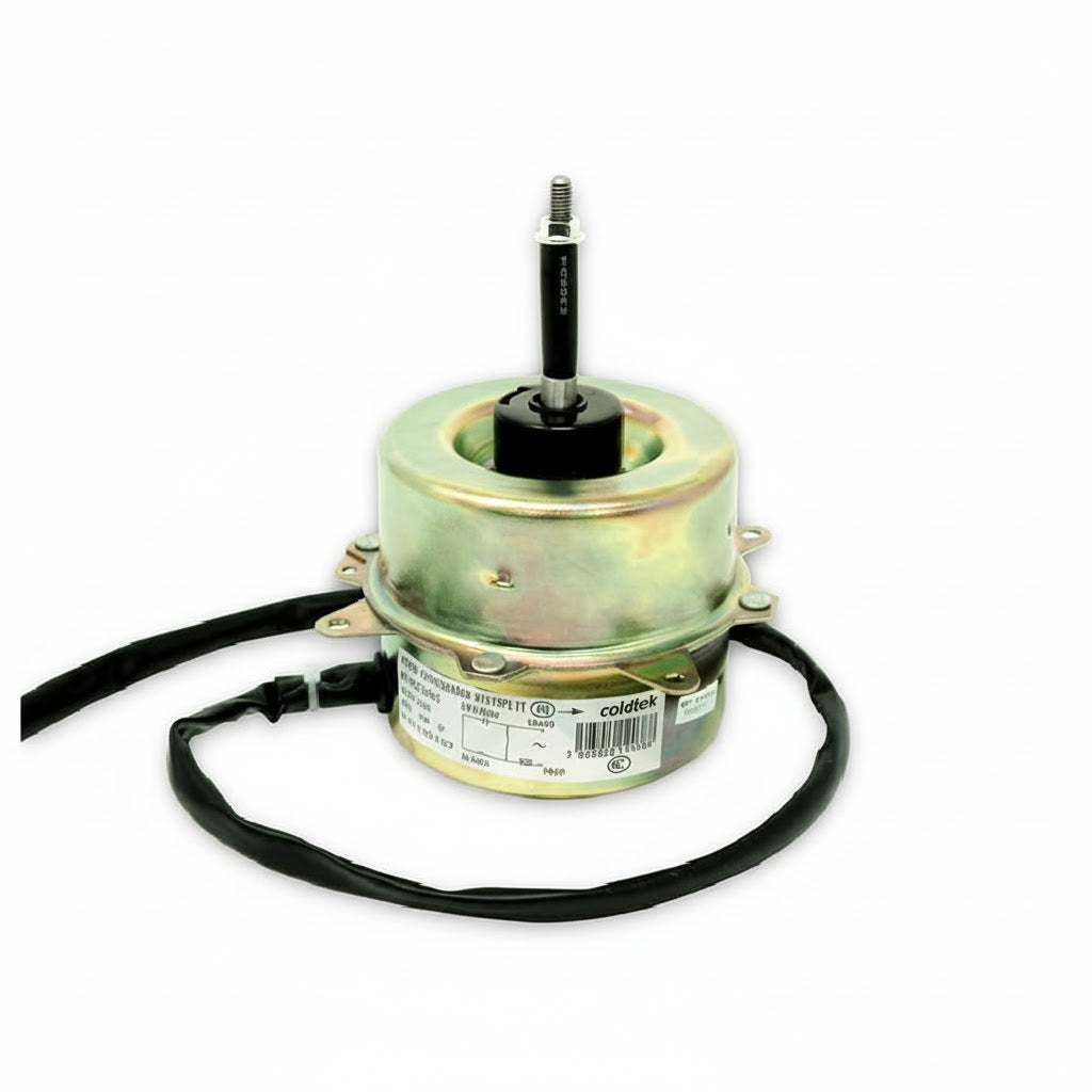 Motor eléctrico para unidad condensadora de Mini Split marca ERO Internacional, 220V, 0.65A con eje de rosca izquierda.