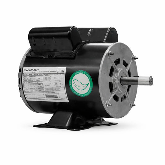 Motor eléctrico industrial Marathon modelo JR004 de 1/3 HP, 1800 RPM y voltaje dual 115/230V con eje de 5/8 de pulgada.