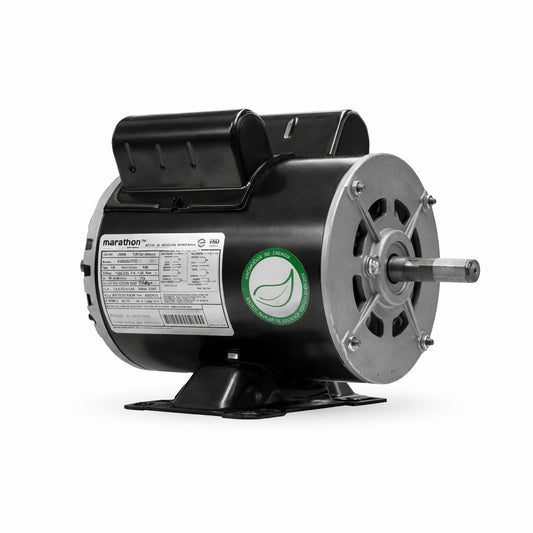 Motor eléctrico industrial Marathon modelo JR006 de 1/2 HP, 1800 RPM y voltaje dual 115/220V con eje de 5/8 de pulgada.