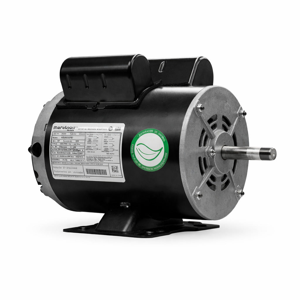 Motor eléctrico industrial Marathon modelo JR008 de 3/4 HP, 1800 RPM y voltaje dual 115/230V con eje de 5/8 de pulgada.