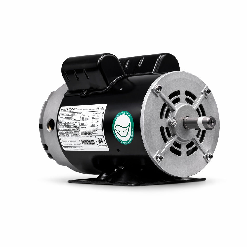 Motor eléctrico industrial Marathon modelo JR012 de 1.5 HP, 1800 RPM y voltaje dual 115/230V con eje de 5/8 de pulgada.