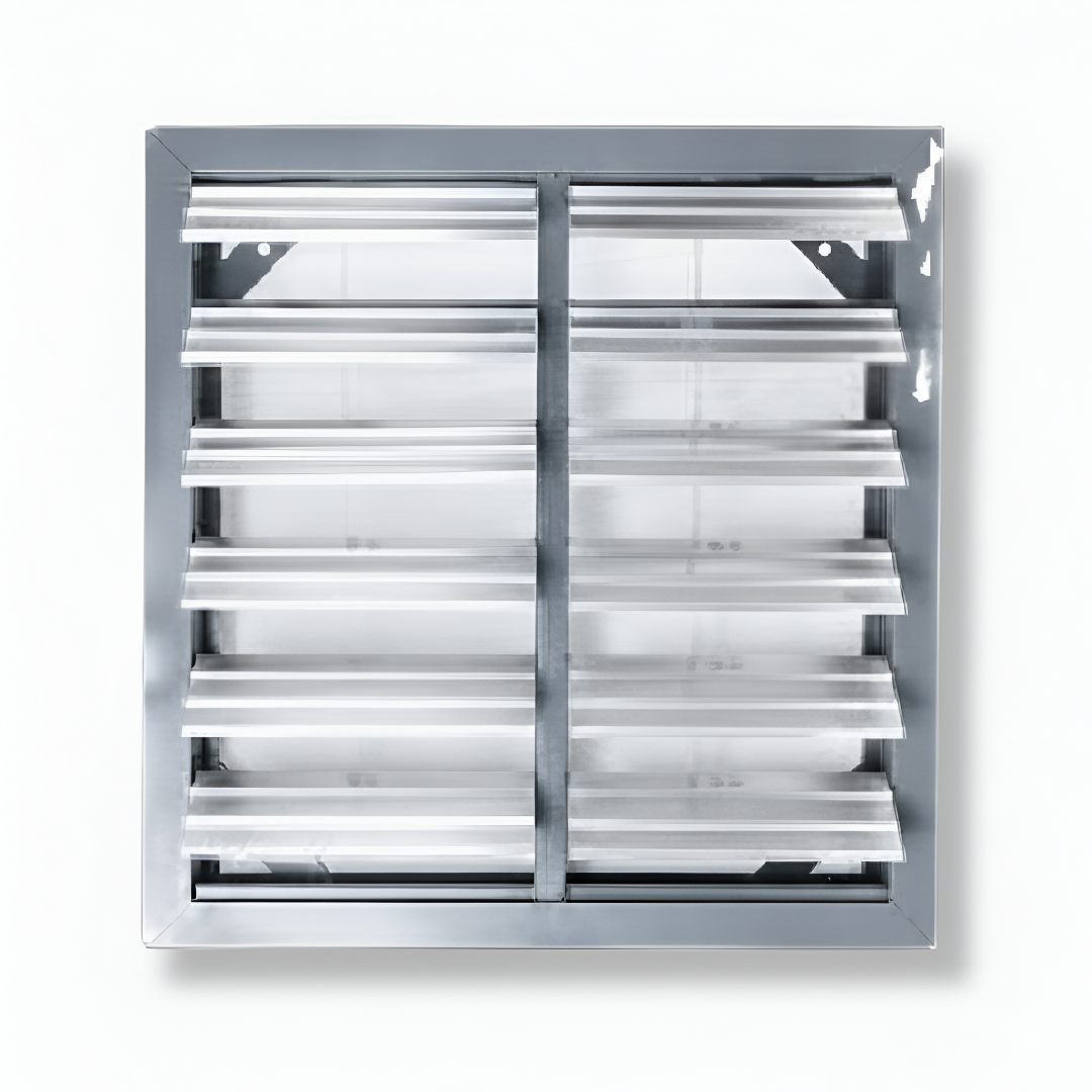 Persiana de sobrepresión de aluminio modelo SYP-PERAL800 de Soler & Palau para control de descarga de aire.