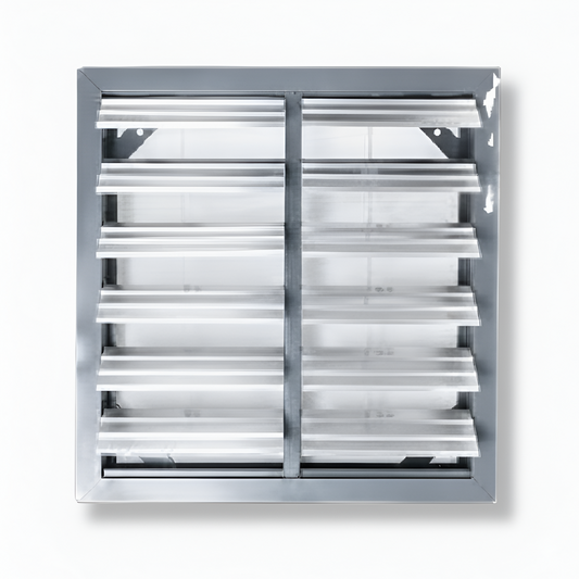 Persiana de sobrepresión de aluminio modelo SYP-PERAL800 de Soler & Palau para control de descarga de aire.
