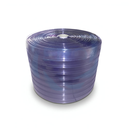 Rollo de PVC azul transparente para cortina hawaiana con refuerzo de 2 costillas de 50 metros marca ERO.