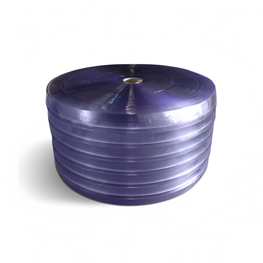 Rollo de PVC para cortina hawaiana con refuerzo de 2 costillas de 50 metros marca ERO para aislamiento térmico industrial.