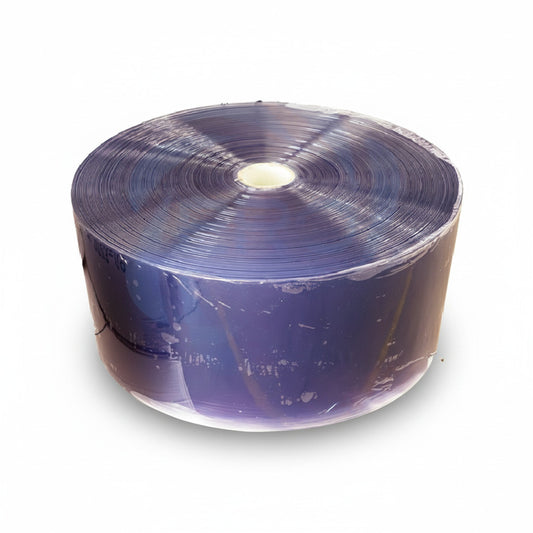 Rollo de PVC liso azul transparente para cortina hawaiana de 90 metros marca ERO para aislamiento térmico industrial.