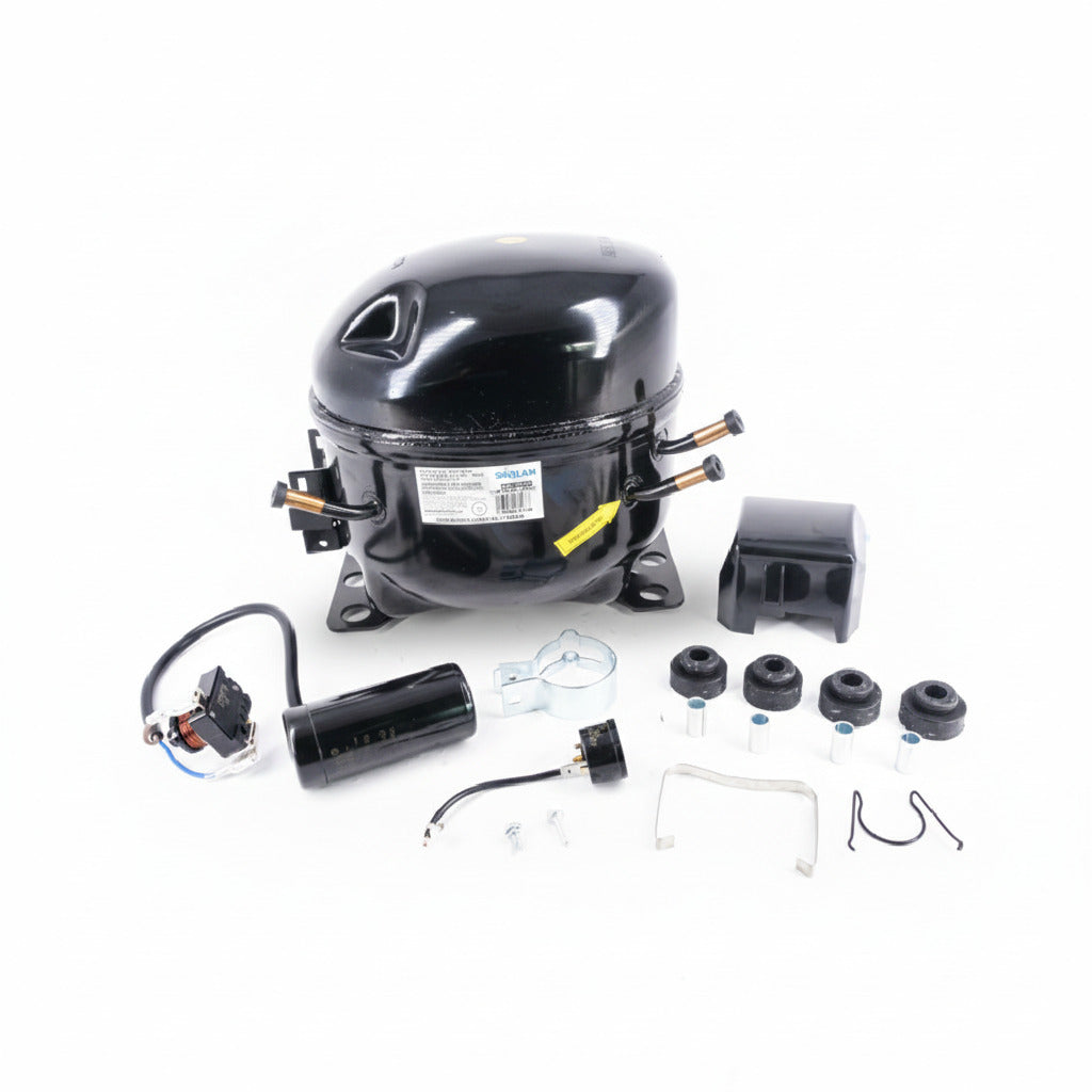 Compresor profesional Sikelan de 1/2 HP para gas refrigerante R-134a con kit de accesorios de instalación.