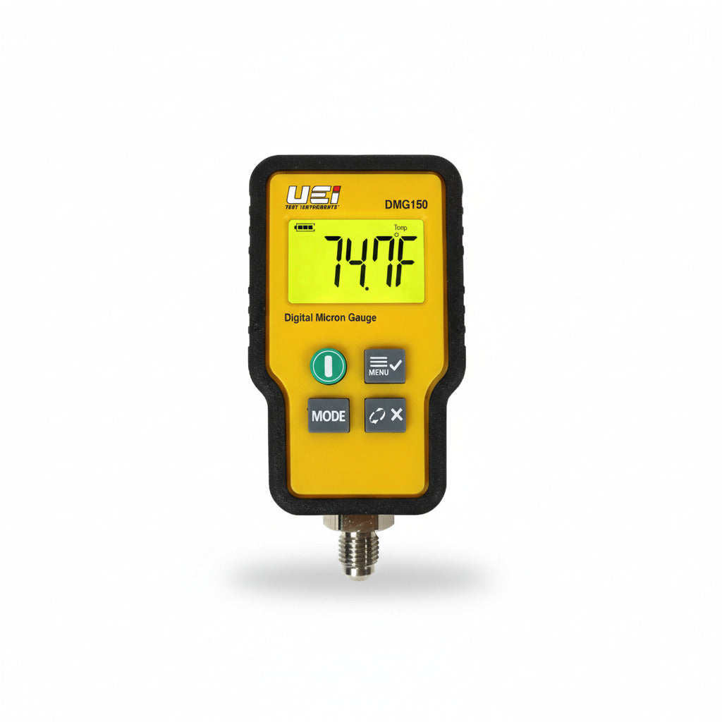 Vacuómetro digital UEi DMG150 para medición de vacío profundo en sistemas de aire acondicionado y refrigeración.