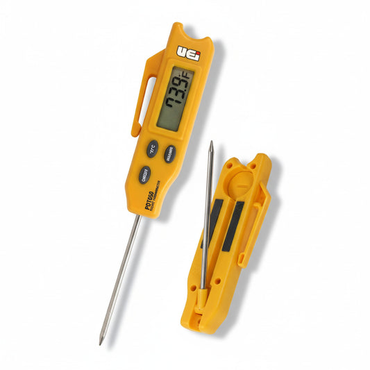 Termómetro digital plegable UEi PDT650 con sonda desplegada y diseño ergonómico para mediciones rápidas.