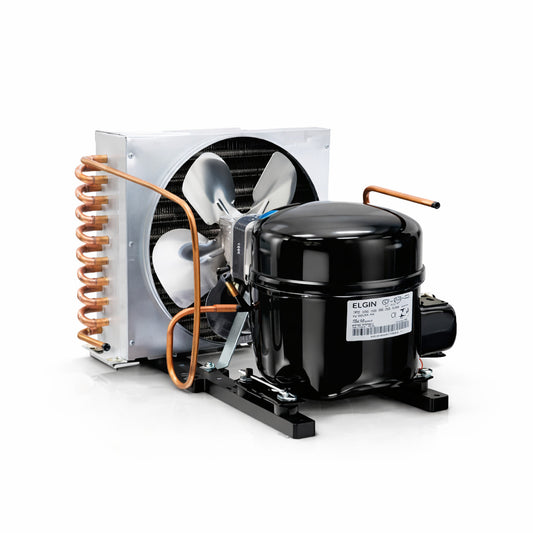 Unidad condensadora hermética Elgin de 1/3 HP modelo UCM0020D para refrigeración comercial en 127V.