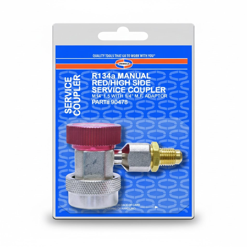 Cople rápido manual Uniweld UNI-90478 para puerto de alta presión R134a en color rojo.