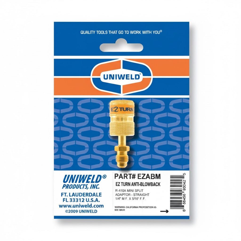 Adaptador recto de latón Uniweld UNI-EZABM con válvula Check para sistemas Mini Split R-410A.