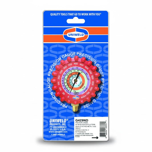 Manómetro de alta presión profesional Uniweld UNI-G429ND de 3-1/8 pulgadas para refrigerantes R-410A, R-22 y R-404A.
