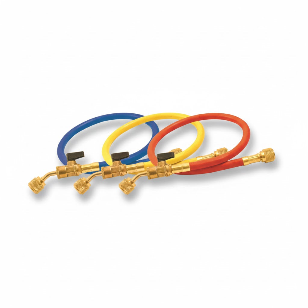 Juego de mangueras profesionales Uniweld UNI-H5BVS de 60 pulgadas con válvulas de bola manuales para HVAC.