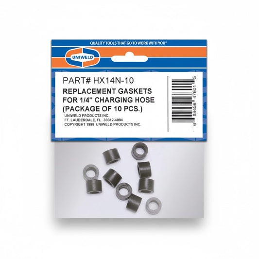 Paquete de 10 juntas de repuesto originales Uniweld UNI-HX14N10 para mangueras de carga de 1/4 de pulgada.