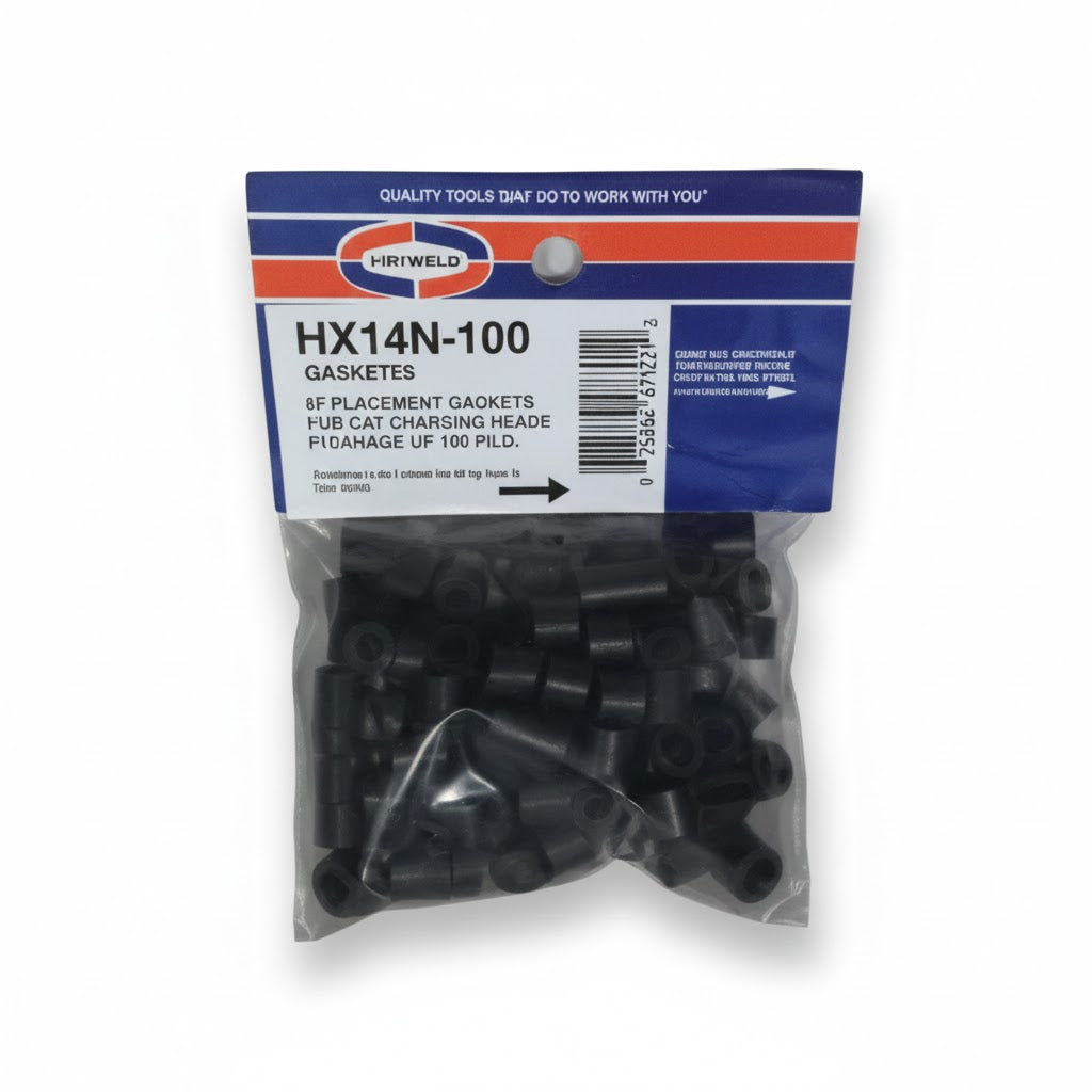 Paquete industrial de 100 juntas negras de repuesto originales Uniweld UNI-HX14N100 para mangueras de 1/4 de pulgada.