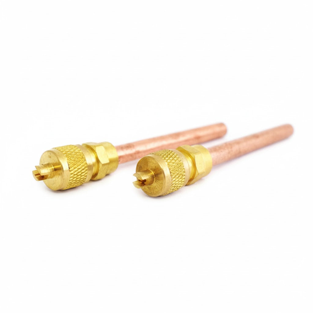 Válvula de servicio tipo Schrader con tubo de cobre de 8 cm y diámetro de 1/4 de pulgada marca ERO.