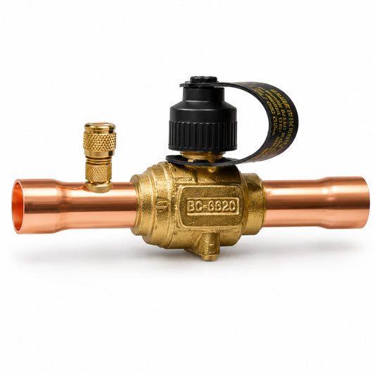 Válvula de Bola Emerson BVS-038 de 3/8 pulgadas ODF soldable con puerto para servicio para sistemas HVACR y refrigeración comercial